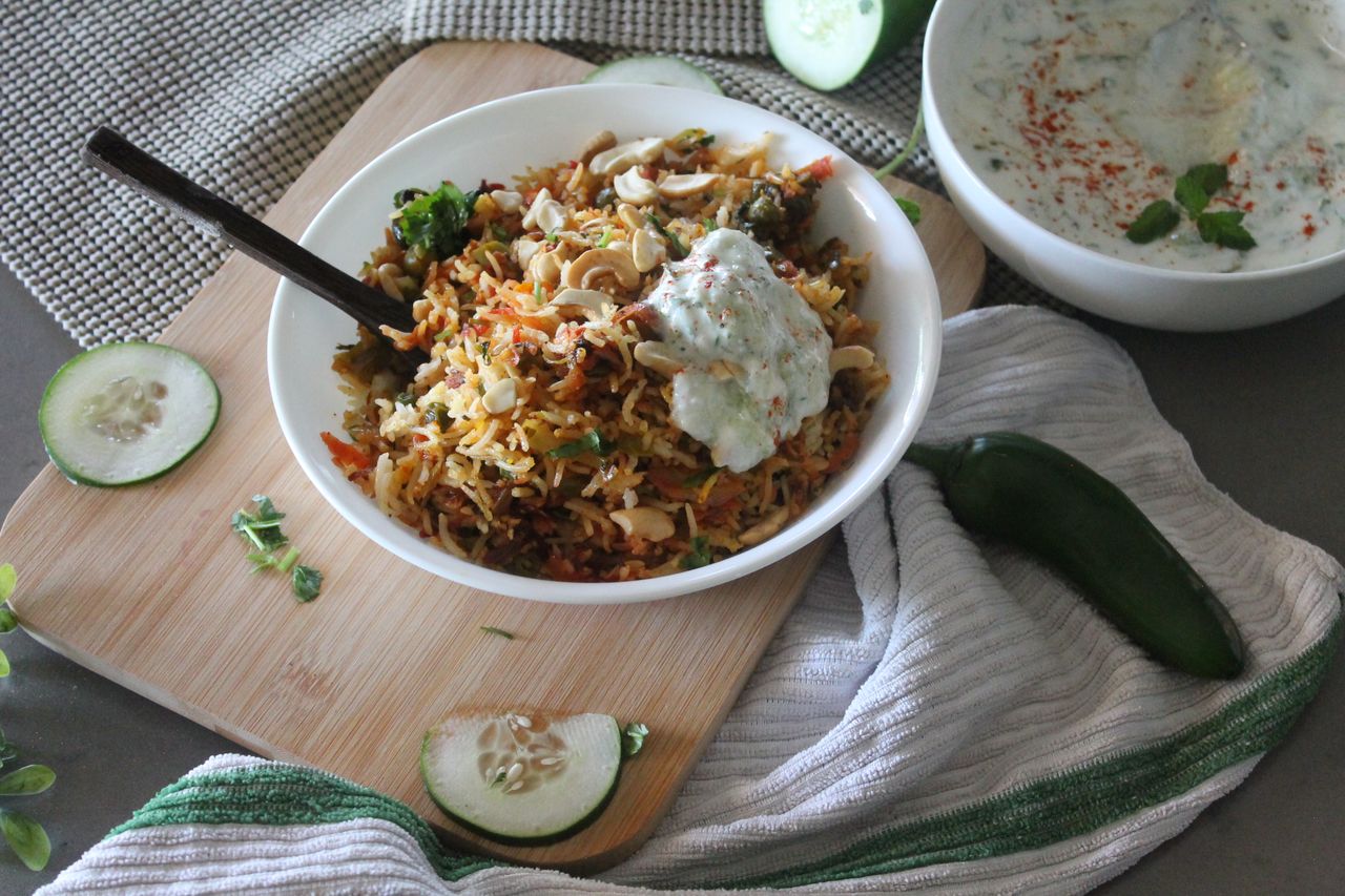 A bowl of vegetable biryani